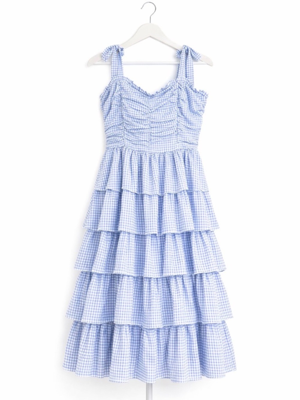 Jessakae Blue & White Gingham Ruffle Tie Estella Maxi Dress, XL, EUC! - Picture 3 of 4